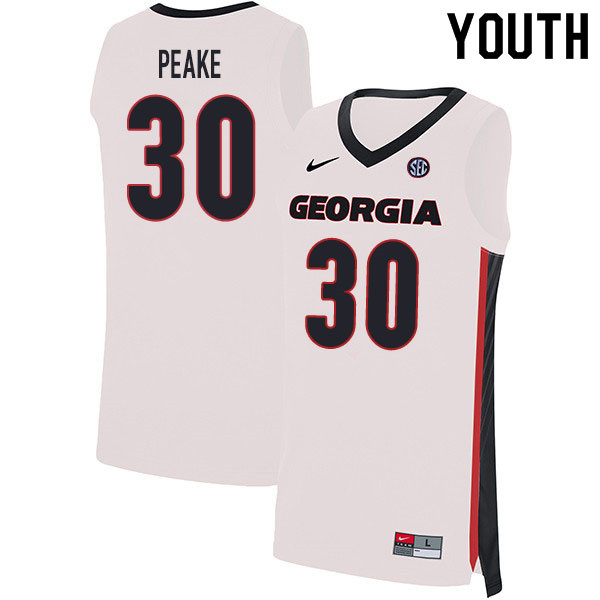2020 Youth #30 Mike Peake Georgia Bulldogs College Basketball Jerseys Sale-White - Click Image to Close